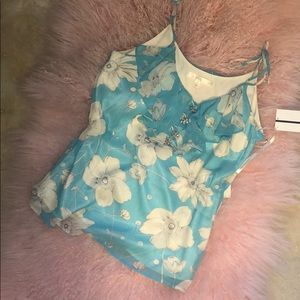 Jenny Han 💯% silk Tiffany blue and white Halter